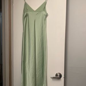 Aritzia Pastel Sage green slip midi dress, v-neck line slip dress.